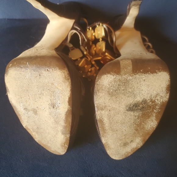 Dior Metallic Dark Purple Heels with Gold Jewel Ankle Straps- size 38 - Picture 6 of 10